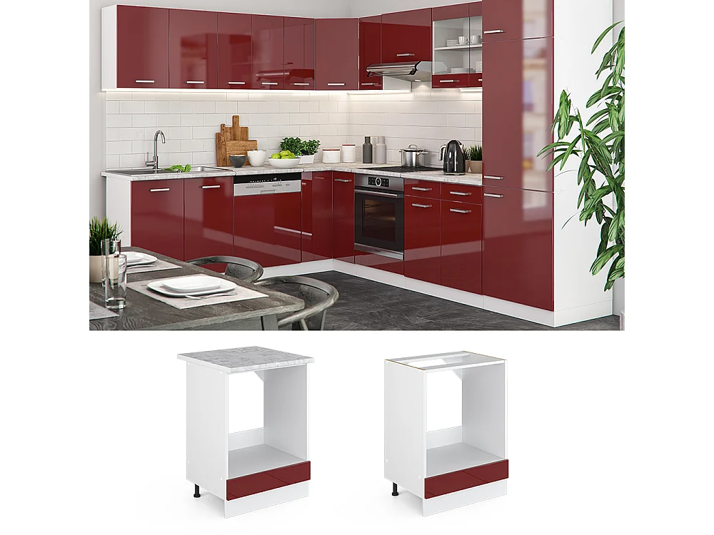 Meuble pour four rouge brillant 60x60x81.6 r-line