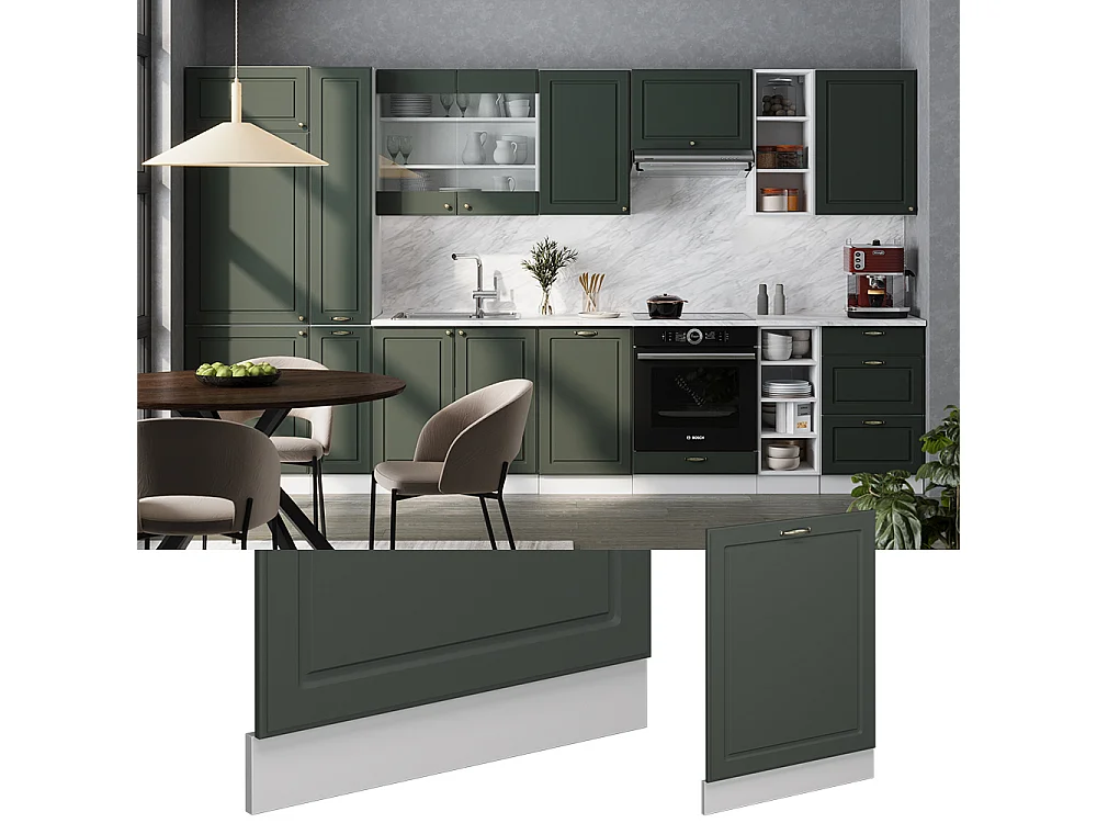 Panel frontal del lavavajillas verde dorado casa de campo 60x1.6x81.8 fame-line