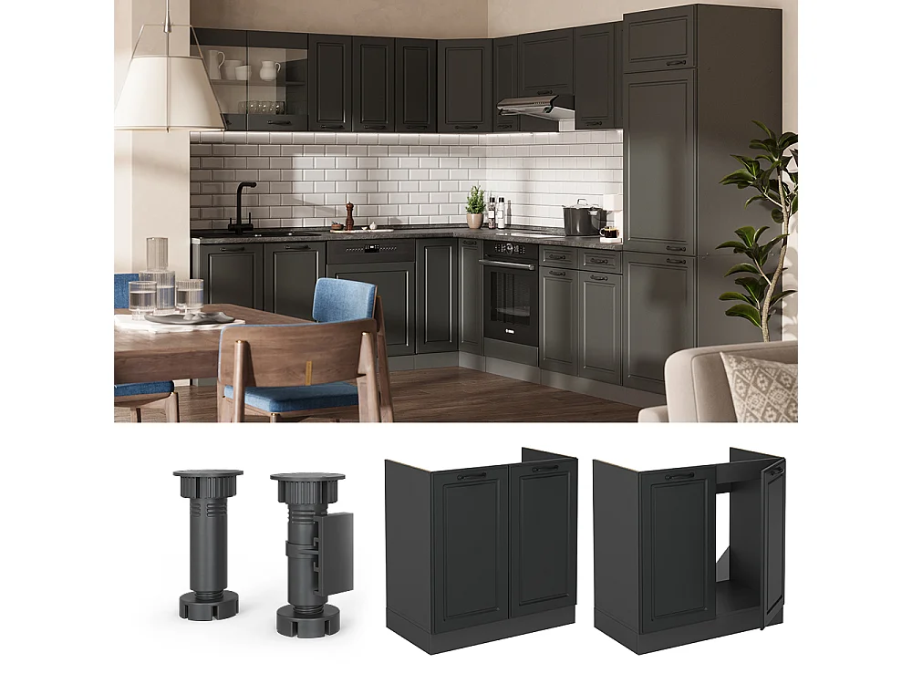 Spülenunterschrank anthrazit landhaus 80x60x81.6 r-line