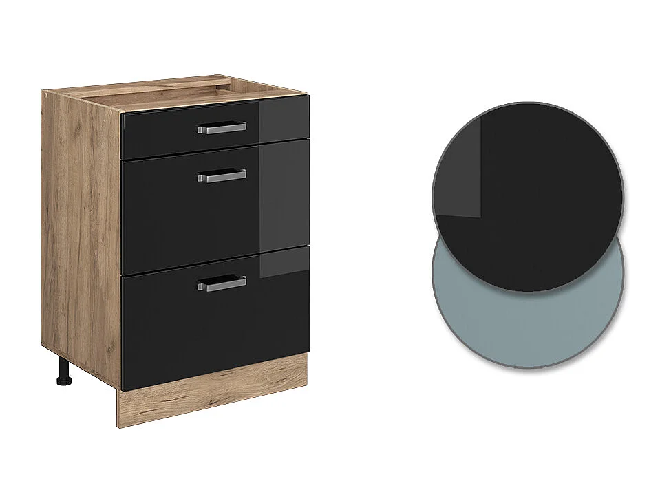 Keukenonderkast zwart hoogglans 60x60x81.6 r-line