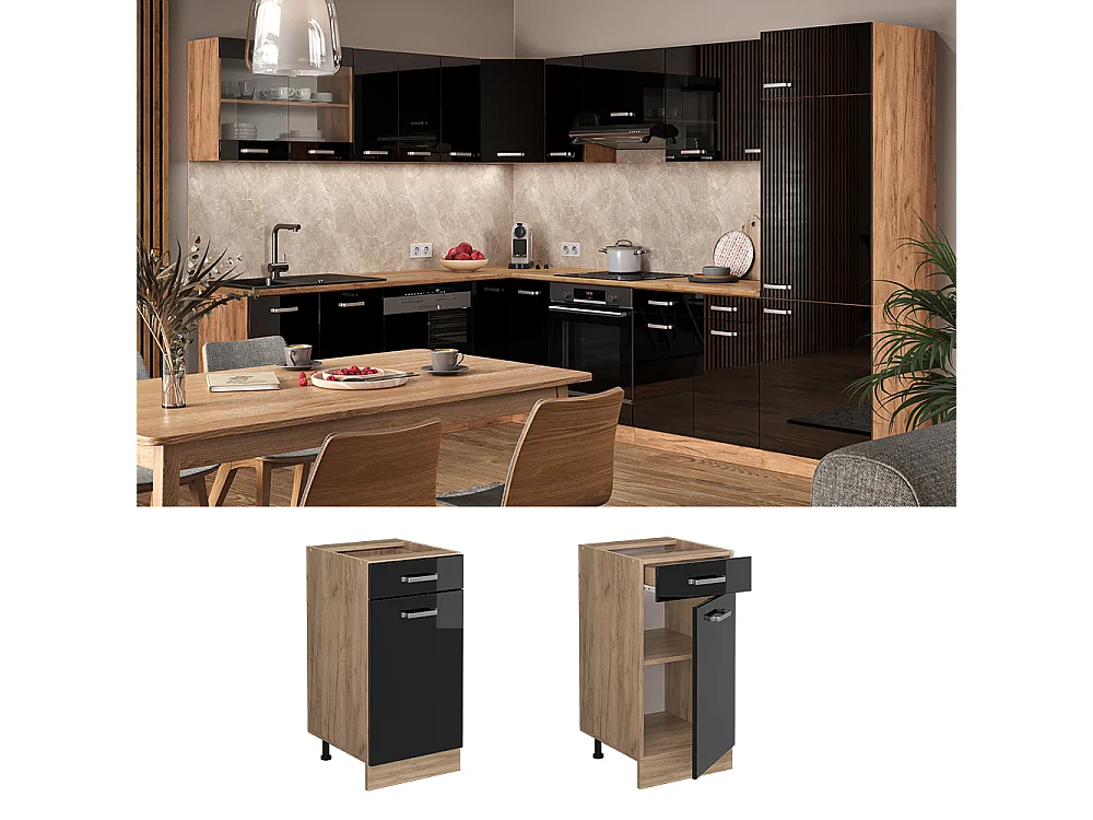 Meuble cuisine noir haute brillance 40x60x81.6 r-line
