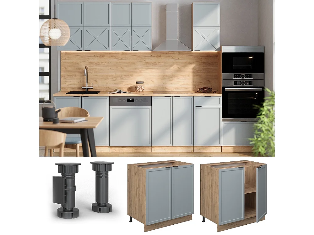 Meuble bas de cuisine bleu clair-gris 80x60x82 fame-line