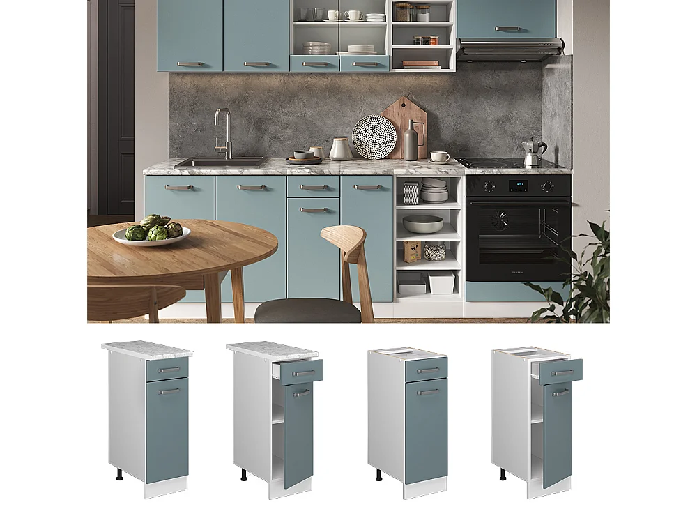 Mobiletto base per cucina grigio-blu 30x46x81.6 r-line