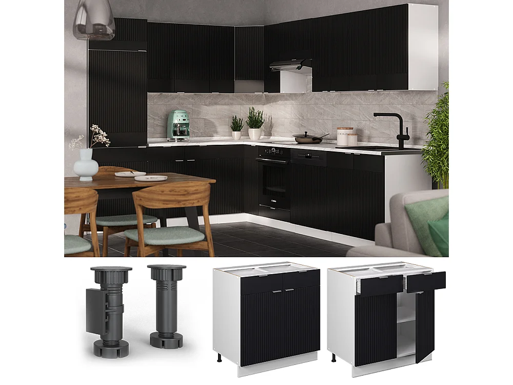 Meuble cuisine noir rayé 80x51.6x82 fame-line