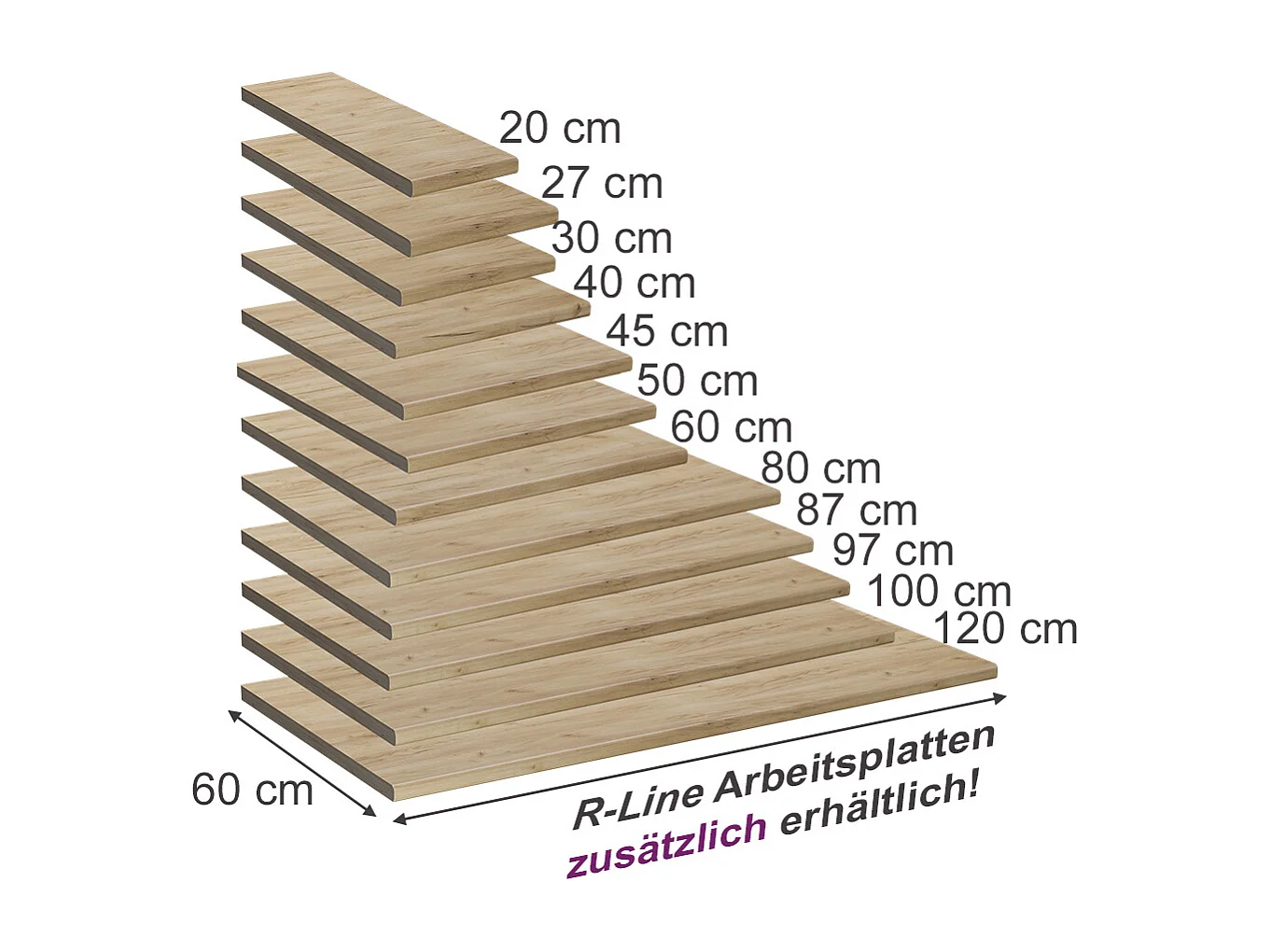 Plan de travail cuisine chêne de force doré 50x60x2.8 r-line