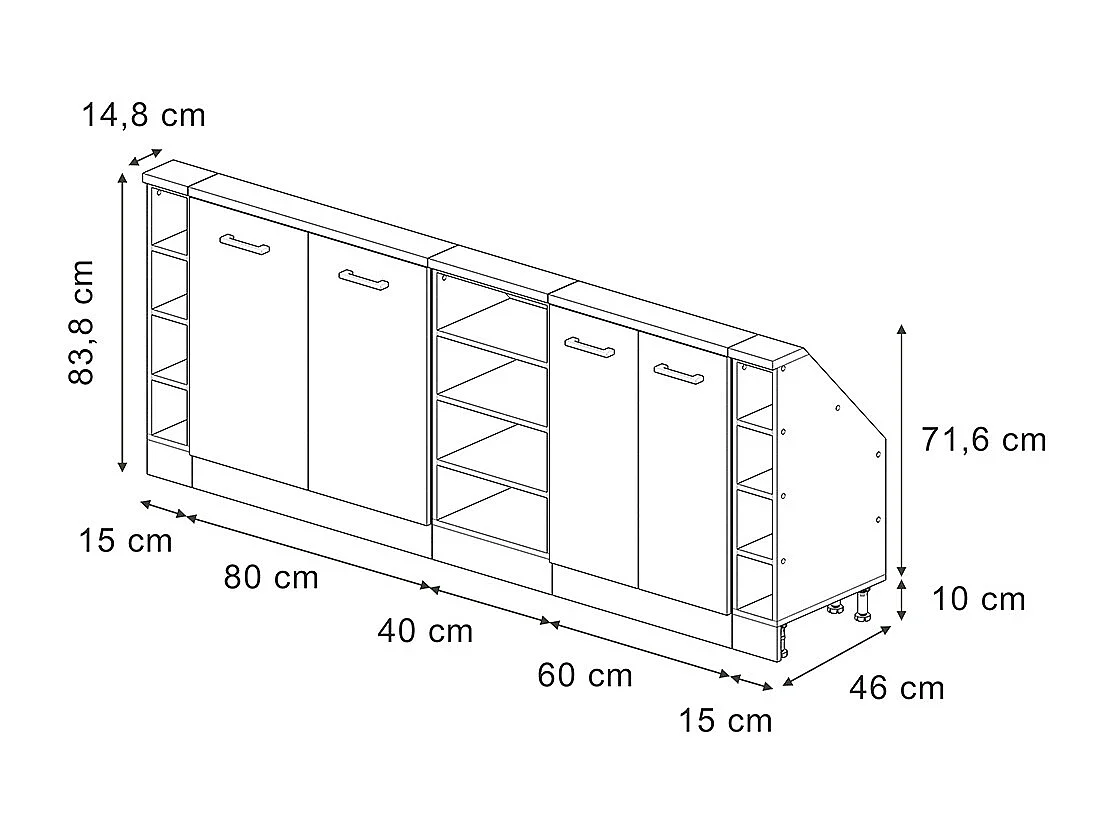 Köksskåp för sluttande tak antracit hus på landet 210x46x81.6 r-line