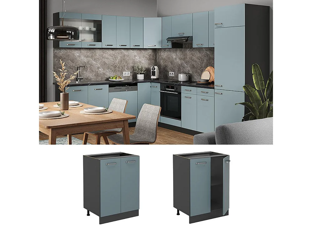 Mobiletto base cucina grigio-blu 60x60x81.6 r-line