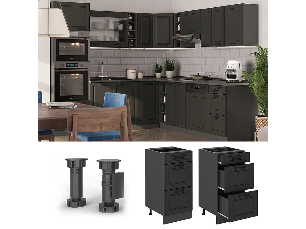 Mueble bajo de cocina antracita casa de campo 40x60x81.6 r-line