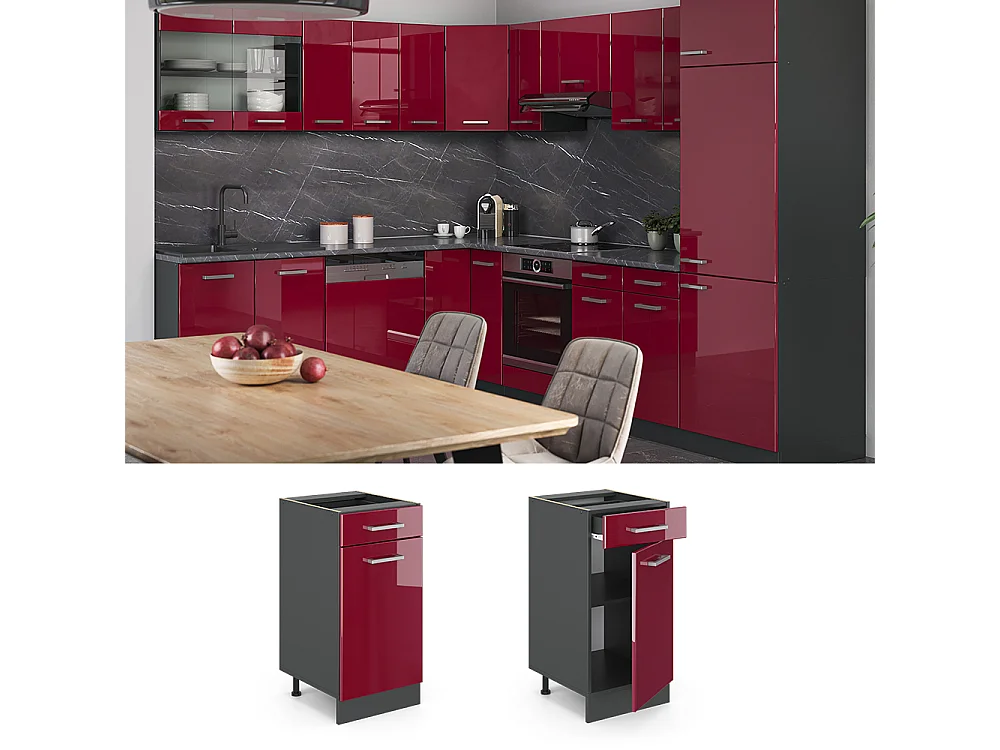 Mueble bajo de cocina rojo de alto brillo 40x46x81.6 r-line