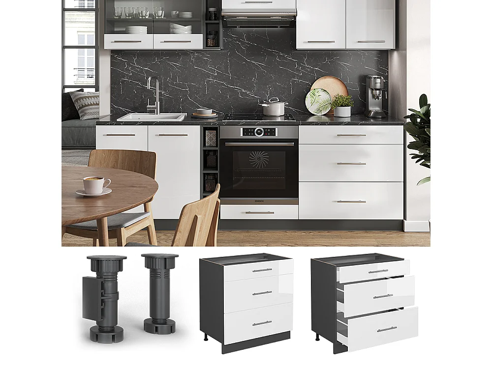 Mueble bajo de cocina blanco alto brillo 80x60x82 fame-line