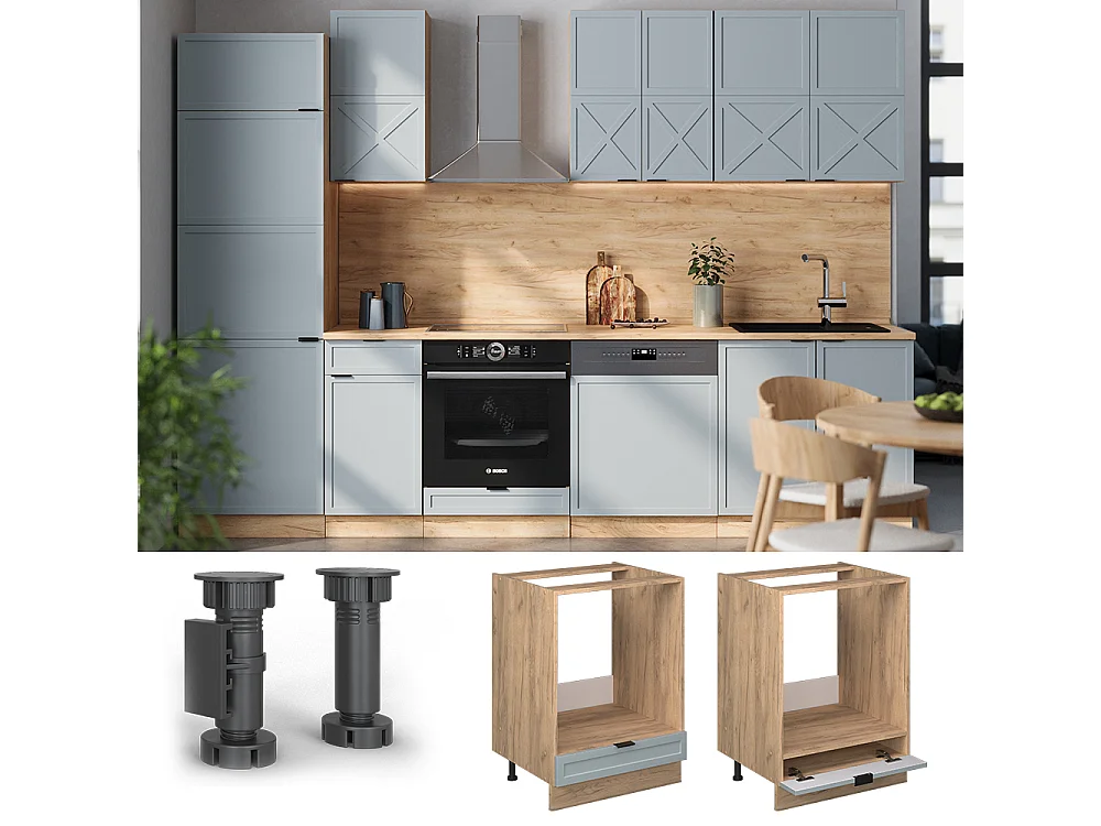 Meuble pour four bleu clair-gris 60x60x82 fame-line