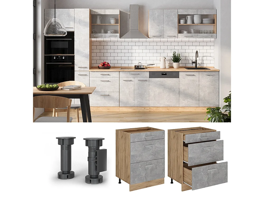 Mobiletto base per cucina calcestruzzo 60x60x81.6 r-line