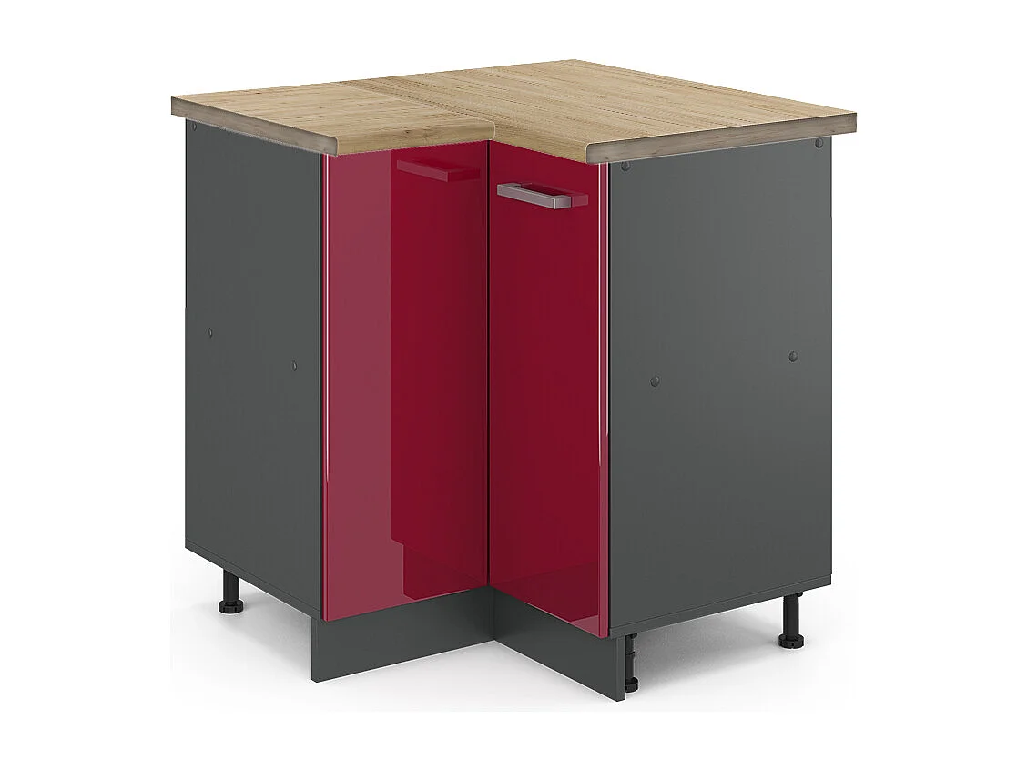 Eckunterschrank rot hochglanz 75.6x60x81.6 r-line