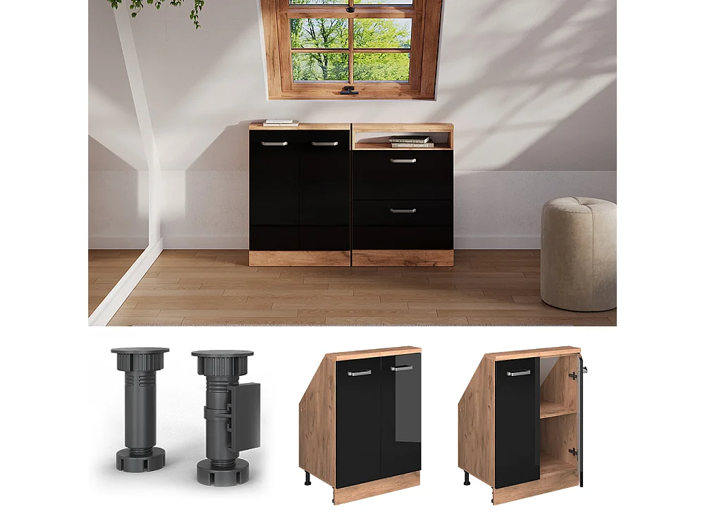 Meuble sous pente noir haute brillance 60x46x81.6 r-line