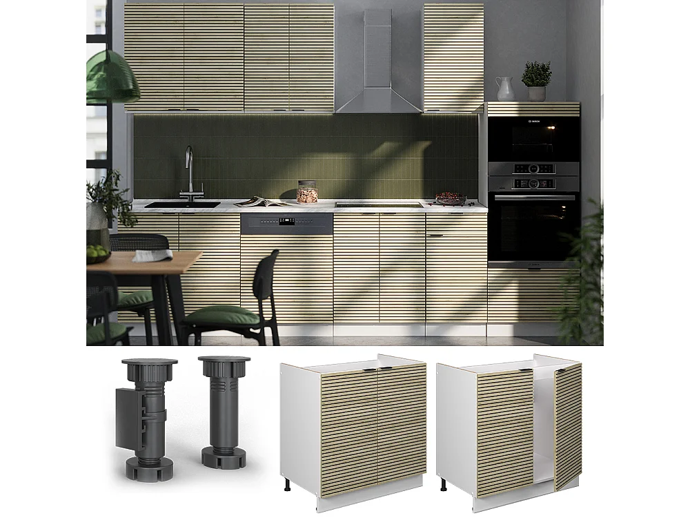 Meuble bas sous-évier panneau en chêne 80x60x82 fame-line