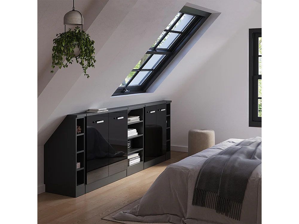 Meuble sous pente noir haute brillance 215x46x81.6 r-line