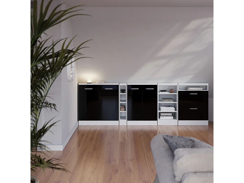 Köksskåp för sluttande tak svart högblank 60x46x81.6 r-line
