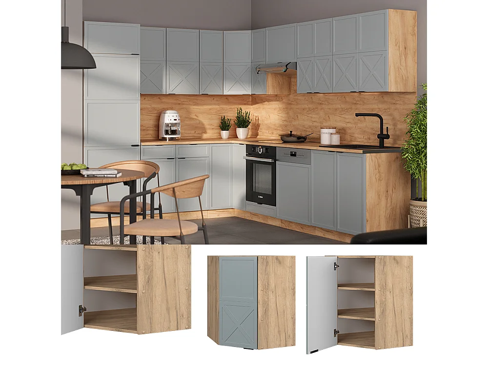 Elément haut de cuisine bleu clair-gris 57x34.1x72 fame-line