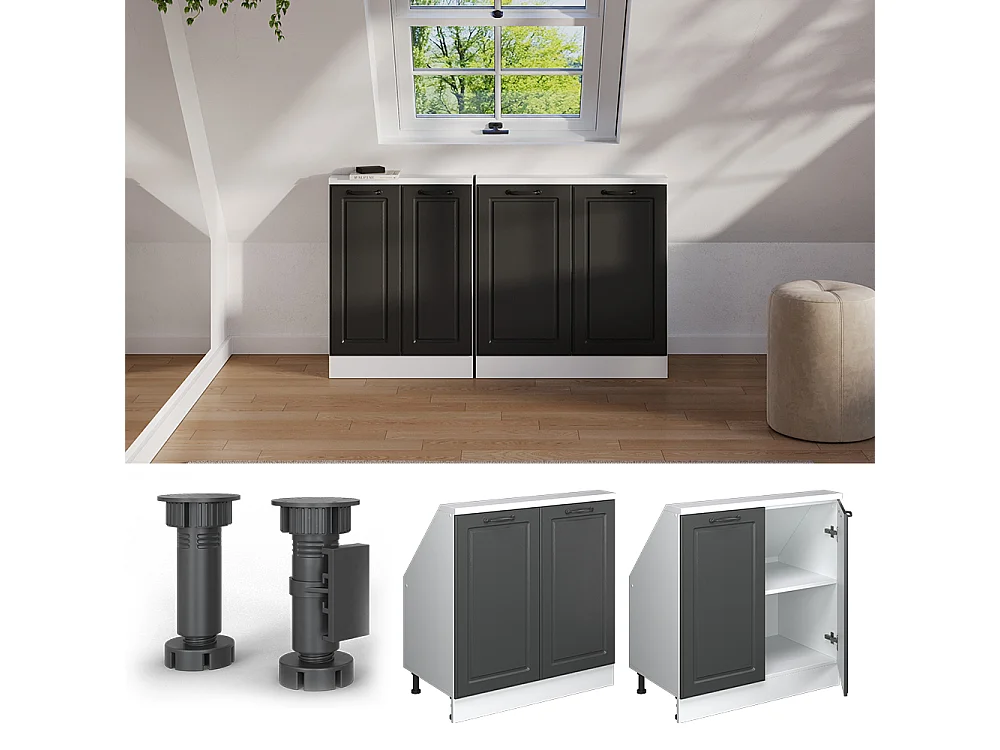 Keukenkast voor schuine wand antraciet landhuis 80x46x81.6 r-line