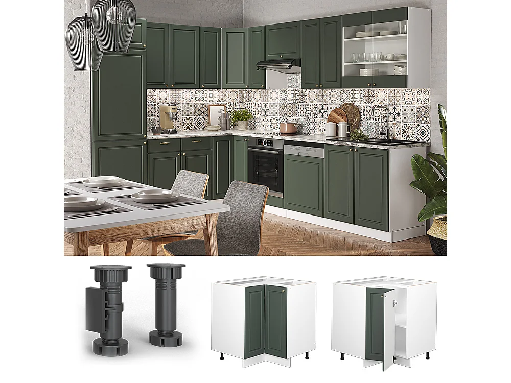 Eckunterschrank grün-gold landhaus 80.5x60x82 fame-line