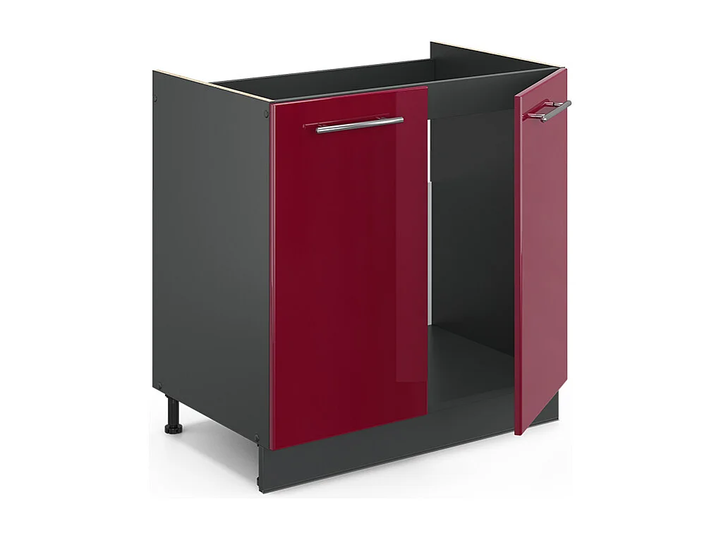 Armario bajo para fregadero rojo burdeos alto brillo 80x51.6x82 fame-line