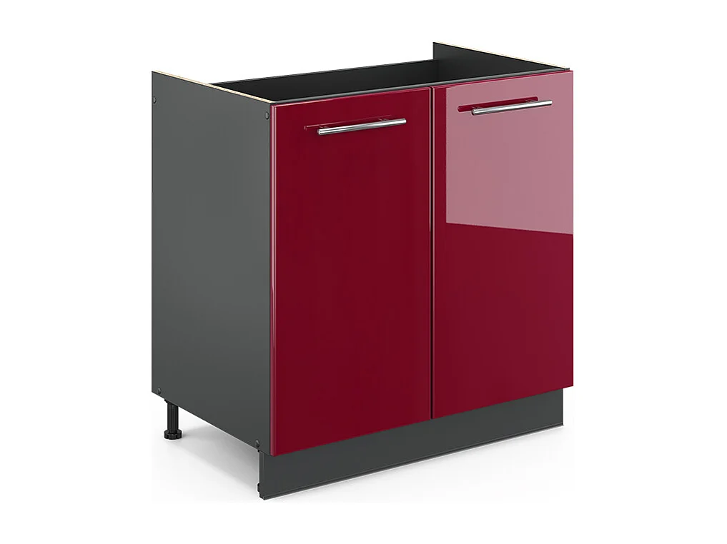 Meuble bas sous-évier rouge bordeaux haute brillance 80x51.6x82 fame-line