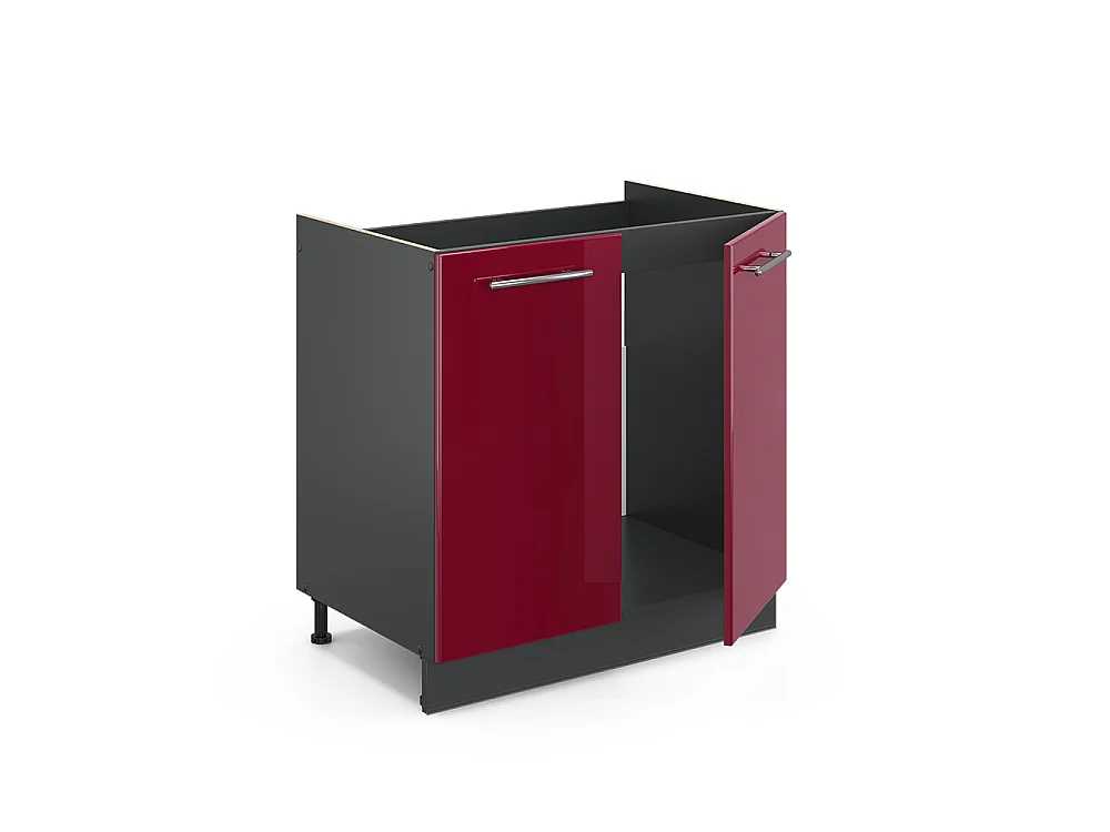Meuble bas sous-évier rouge bordeaux haute brillance 80x51.6x82 fame-line