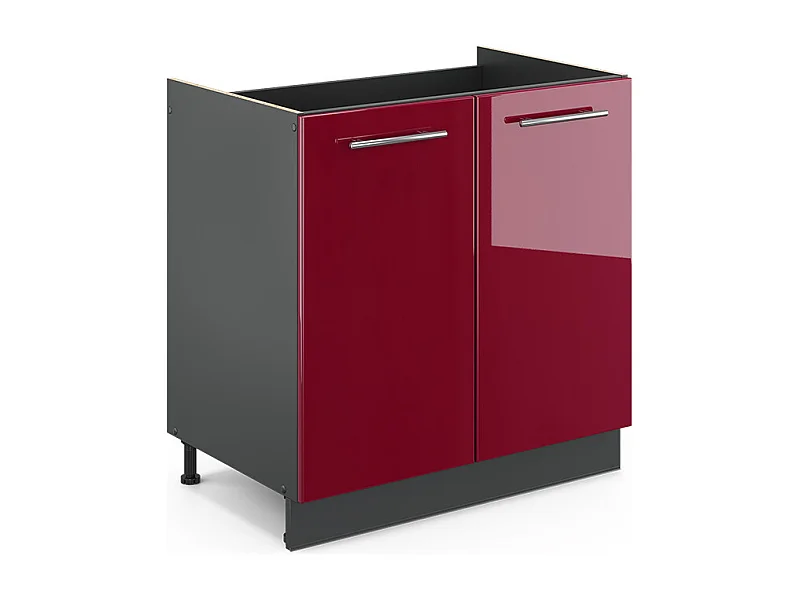 Meuble bas sous-évier rouge bordeaux haute brillance 80x51.6x82 fame-line