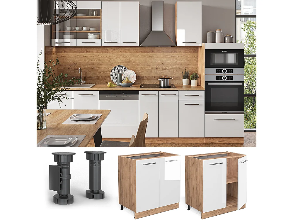 Meuble bas de cuisine blanc haute brillance 80x60x82 fame-line