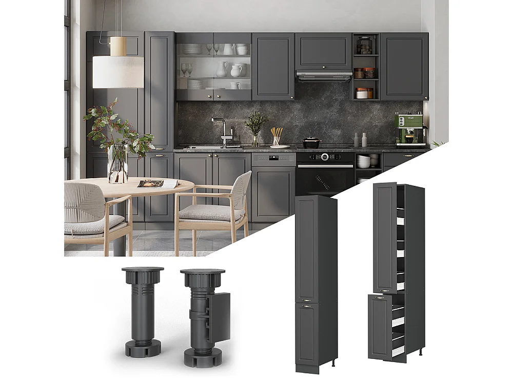 Mueble bajo de cocina antracita-oro landhaus 30x58x206.8 fame-line