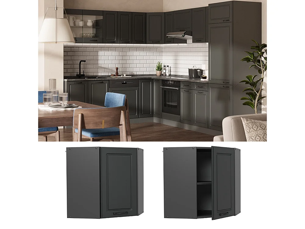Corner wall cabinet anthracite country house 57x34.1x60 r-line