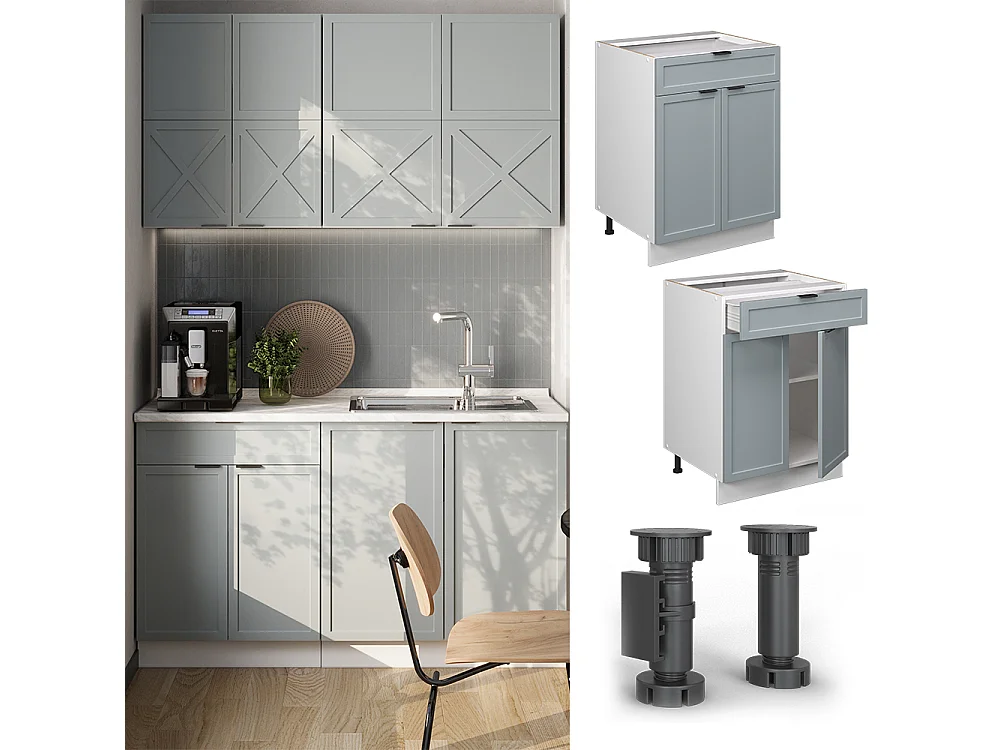 Meuble cuisine bleu clair-gris 60x60x82 fame-line