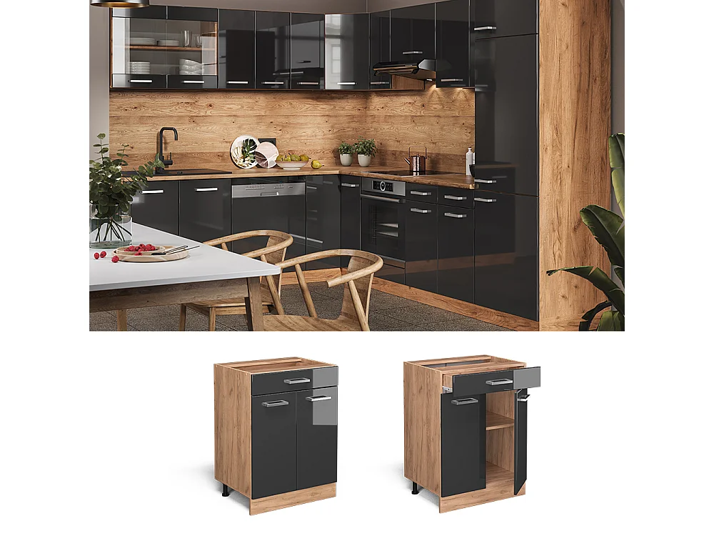 Mueble bajo de cocina antracita alto brillo 60x46x81.6 r-line