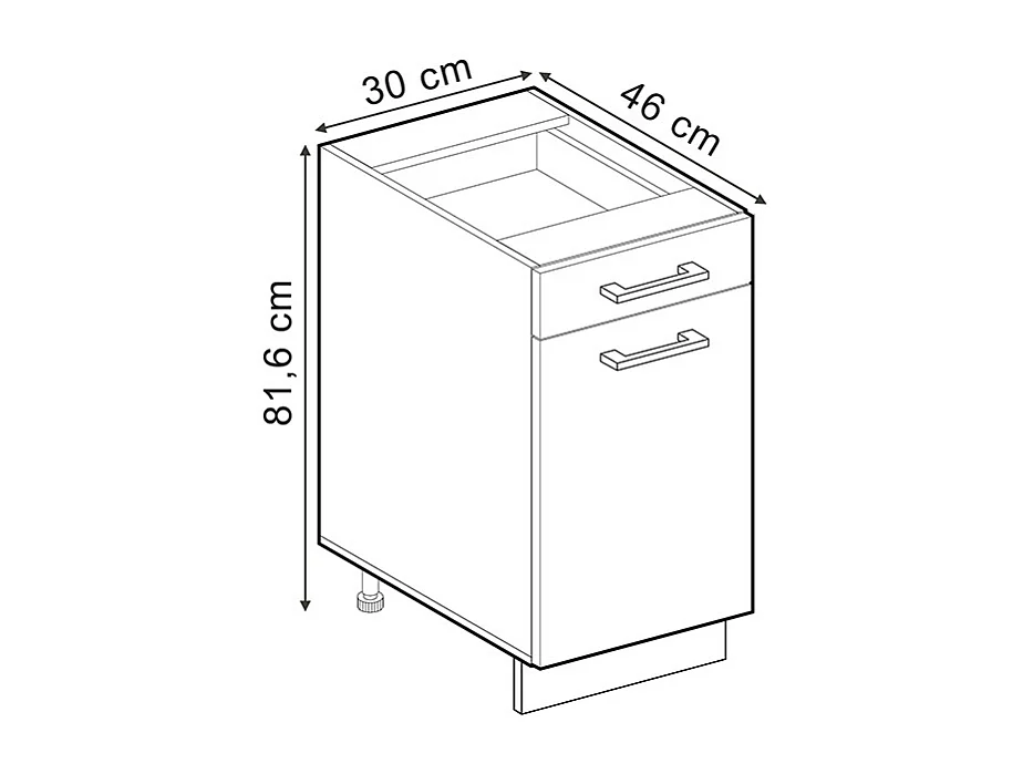 Meuble cuisine rouge brillant 30x60x81.6 r-line