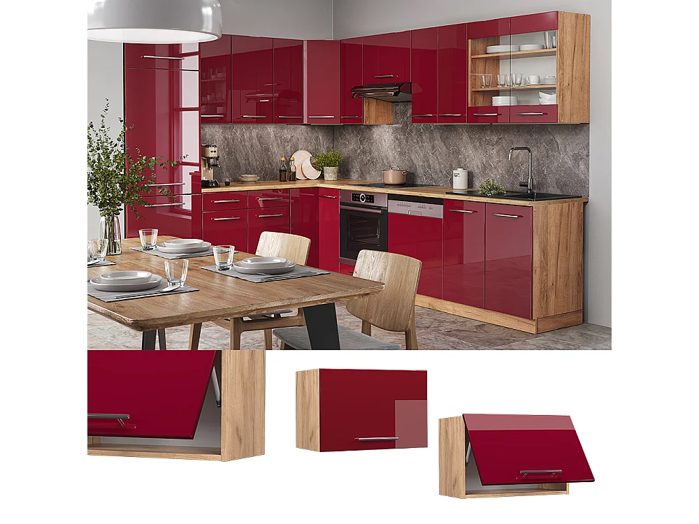 Elément haut de cuisine rouge bordeaux haute brillance 60x34.1x40 fame-line