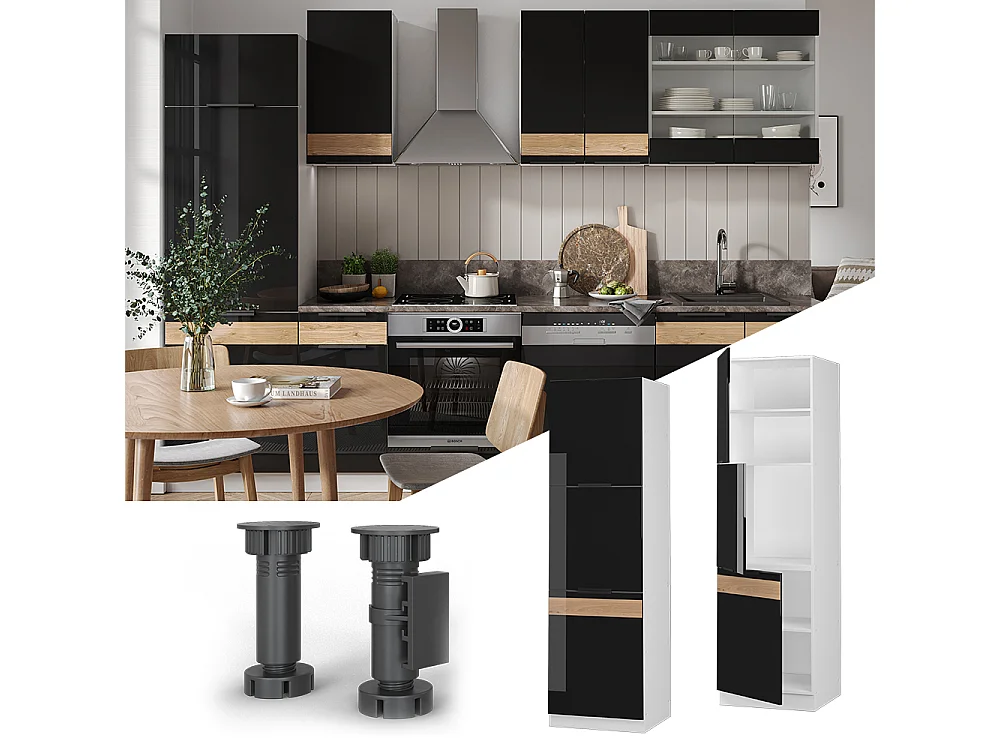 Armario para horno empotrado roble negro alto brillo 60x58x206.8 fame-line