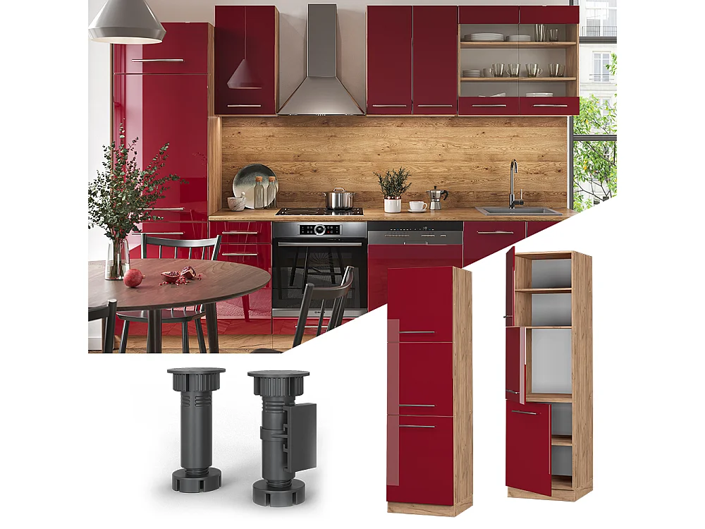 Armario para horno empotrado rojo burdeos alto brillo 60x58x206.8 fame-line