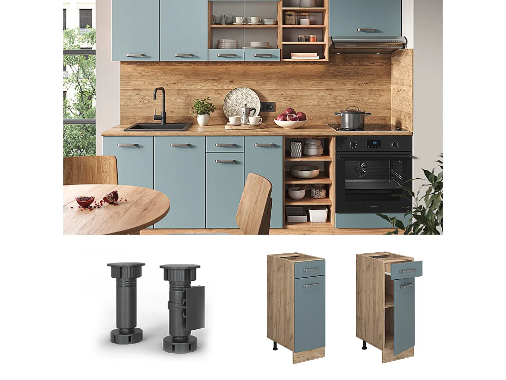 Meuble cuisine bleu-gris 30x60x81.6 r-line