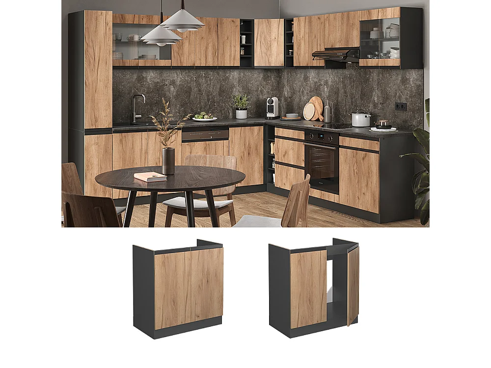 Mueble bajo de cocina roble dorado 80x46x81.6 r-line