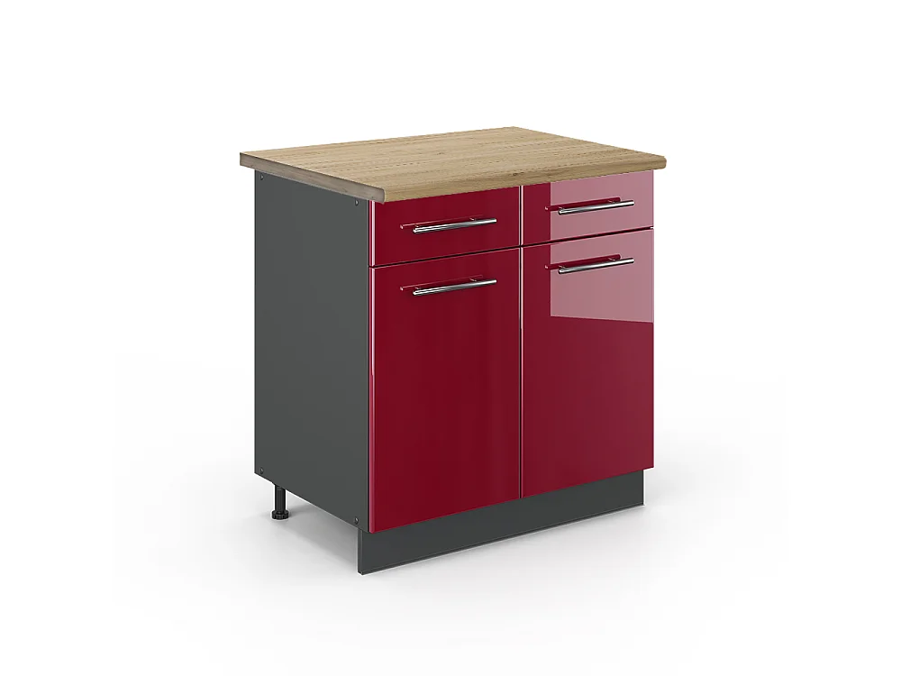 Meuble cuisine rouge bordeaux haute brillance 80x60x82 fame-line