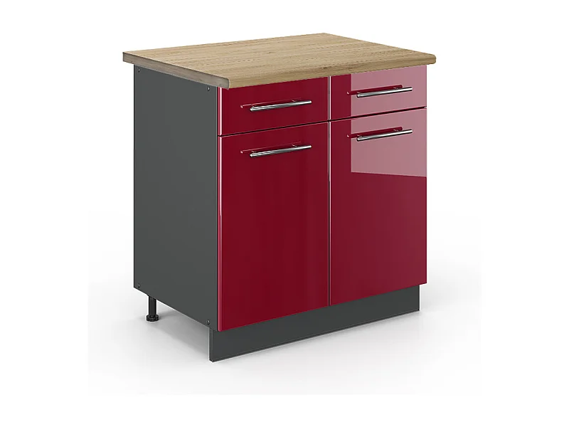Meuble cuisine rouge bordeaux haute brillance 80x60x82 fame-line