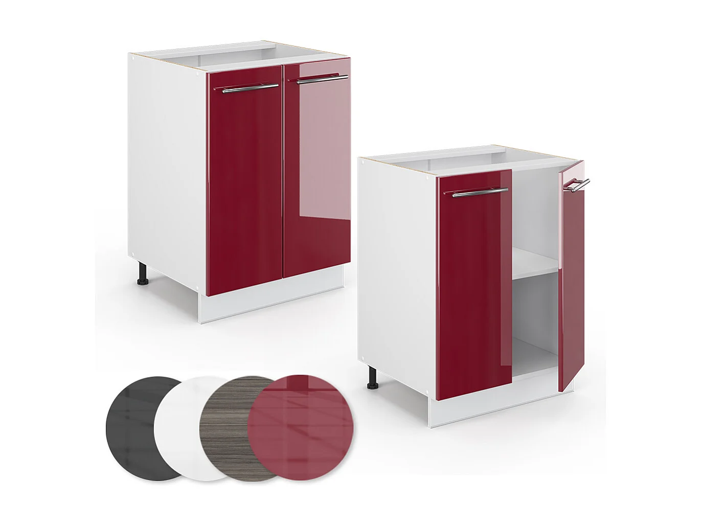 Meuble bas de cuisine rouge bordeaux haute brillance 60x51.6x82 fame-line