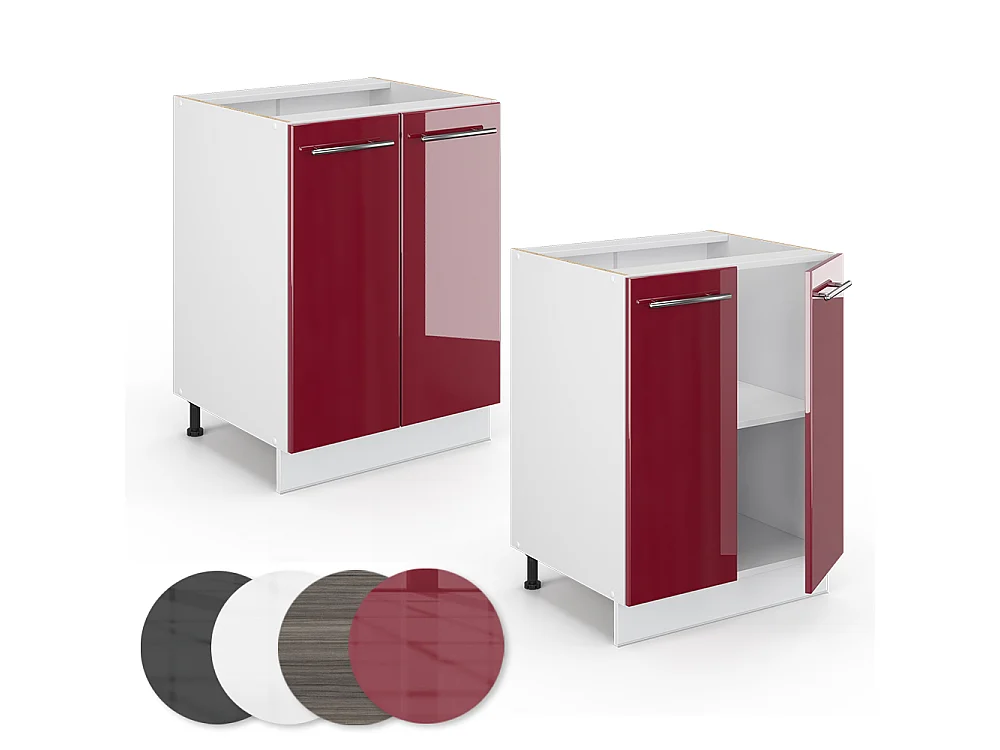 Meuble bas de cuisine rouge bordeaux haute brillance 60x51.6x82 fame-line