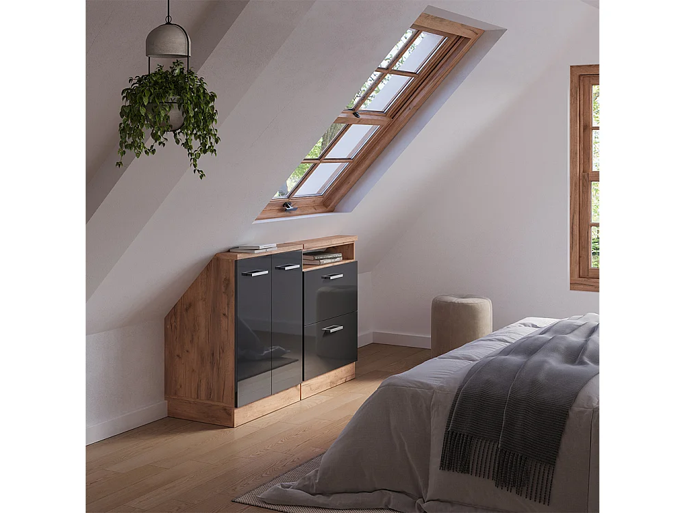 Meuble sous pente anthracite haute brillance 120x46x81.6 r-line