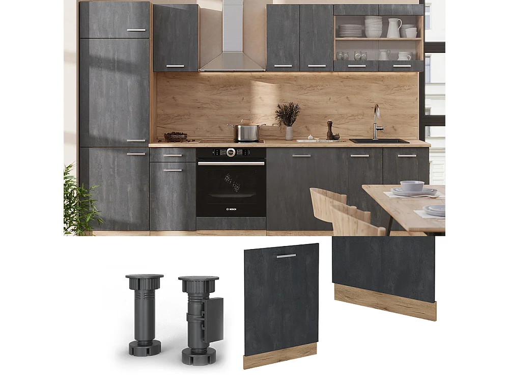 Façade de lave-vaisselle béton noir 60x1.6x81.8 r-line