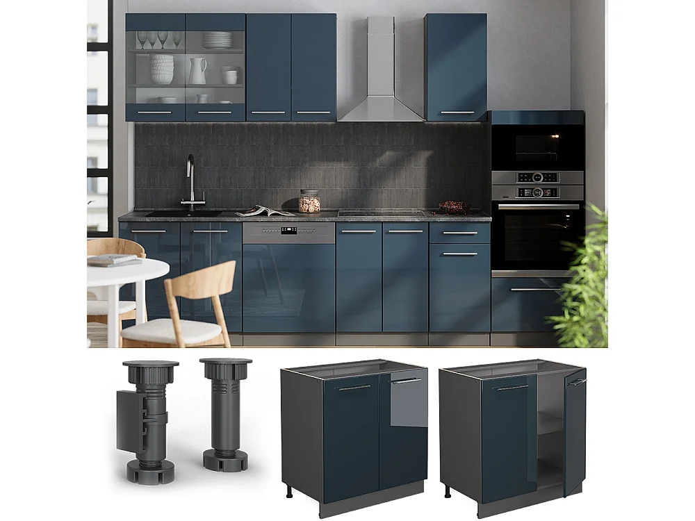 Armario bajo para fregadero azul oscuro alto brillo 80x60x82 fame-line