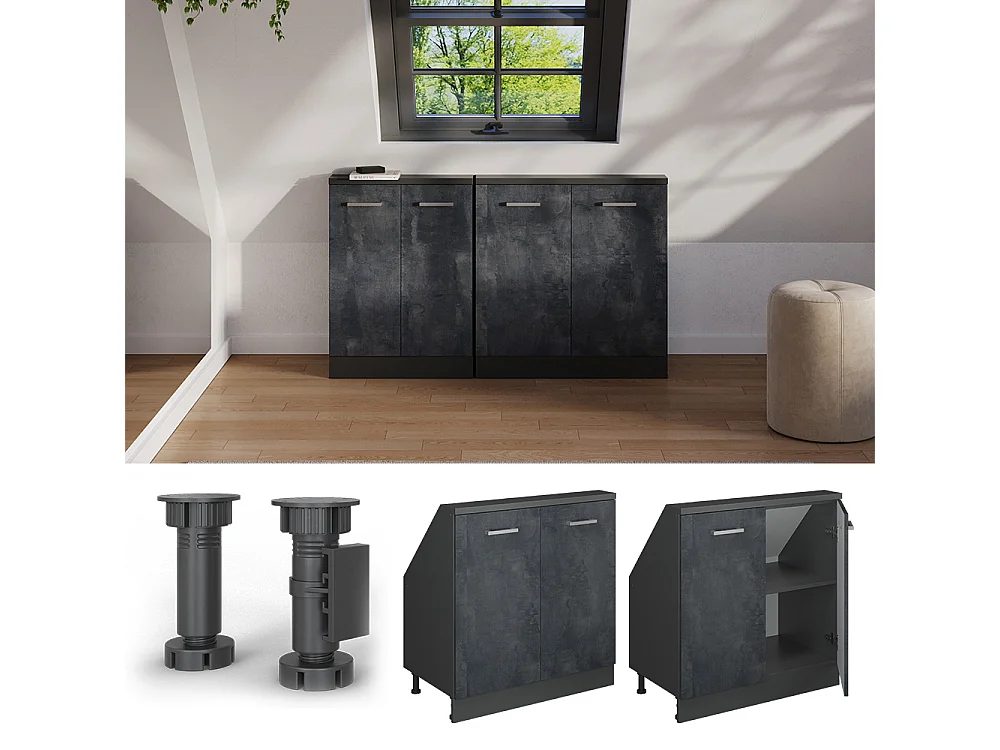 Armário de cozinha para sótão inclinado concreto preto 80x46x81.6 r-line