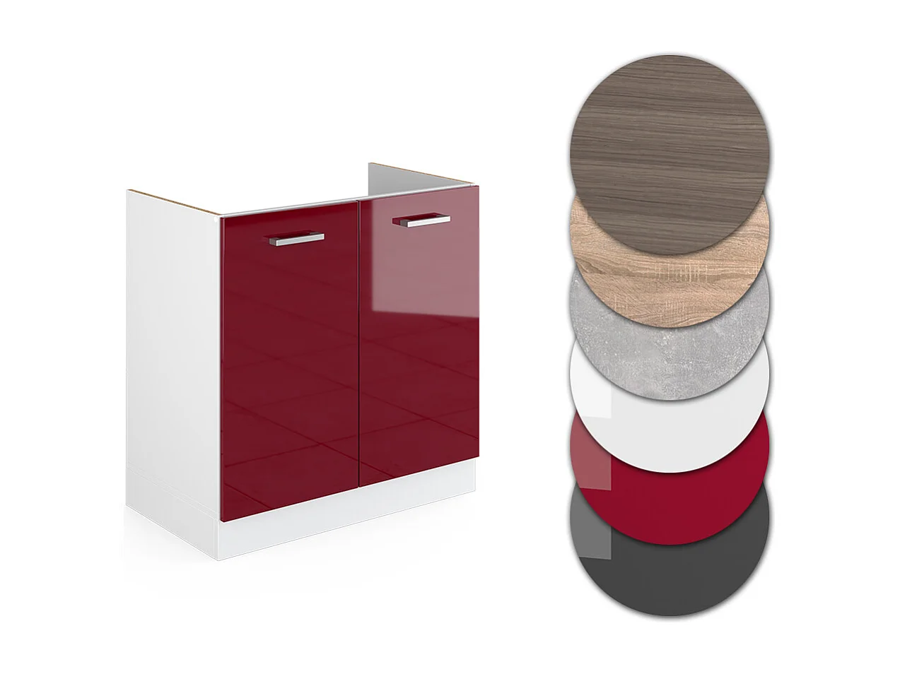 Meuble bas sous-évier rouge brillant 80x60x81.6 r-line