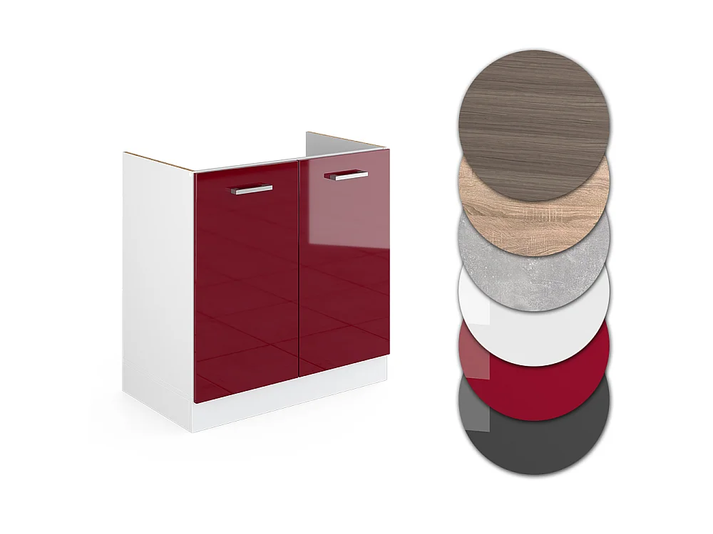Meuble bas sous-évier rouge brillant 80x60x81.6 r-line