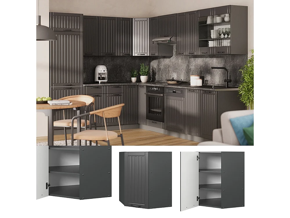 Corner wall cabinet dark grey 57x34.1x72 fame-line